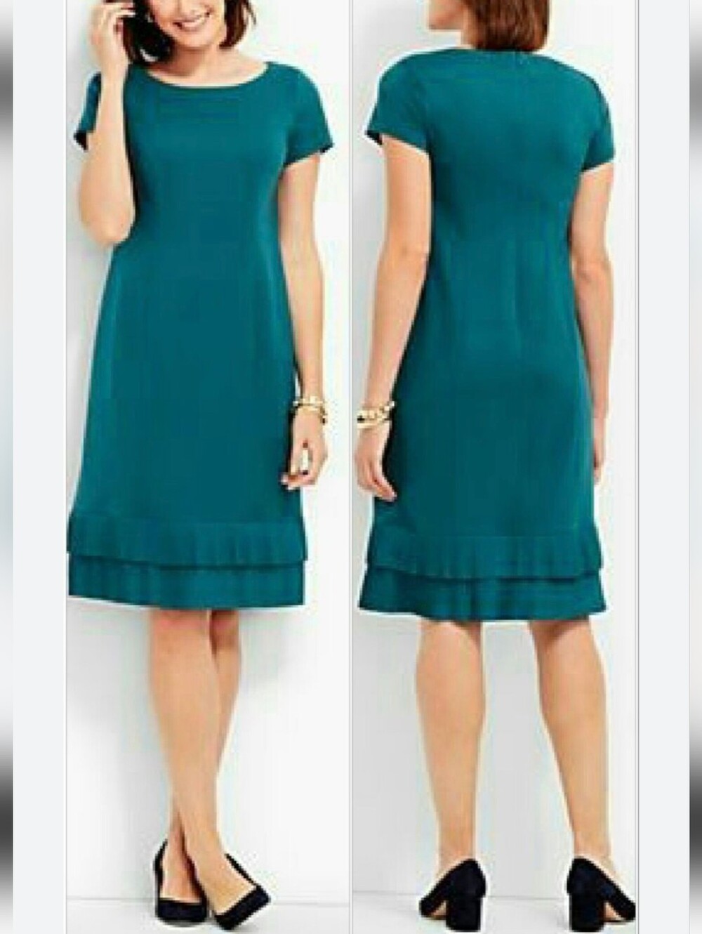 TALBOTS Ruffle Hem Blue Teal Career Office Women's Midi Dress Size 10P